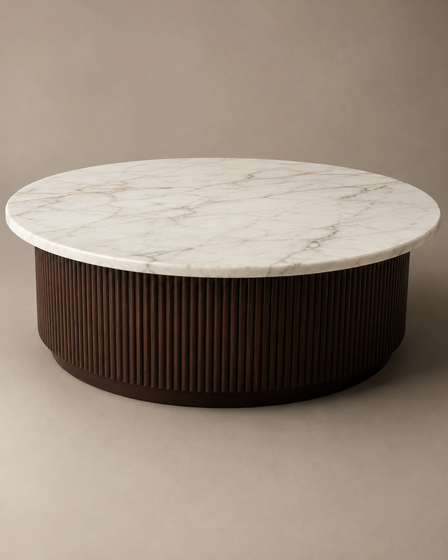 Round Fluted Base Marble Top Coffee Table - Image 2