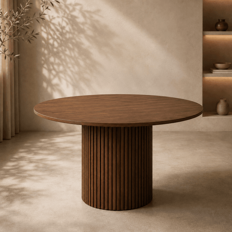 Fluted Base Walnut Round Table